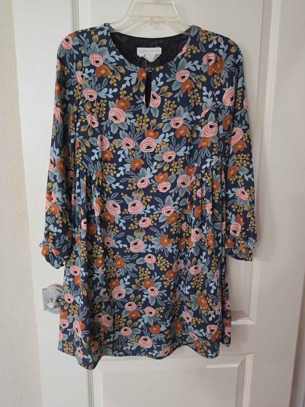 Rifle Paper Co. Navy Floral Mini Dress with Pink & Rust Blooms